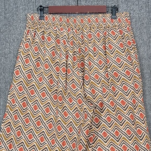 Tahari Pants Womens L Brown Geometric 100% Linen Elastic Waist Wide Leg Crop - Picture 10 of 12